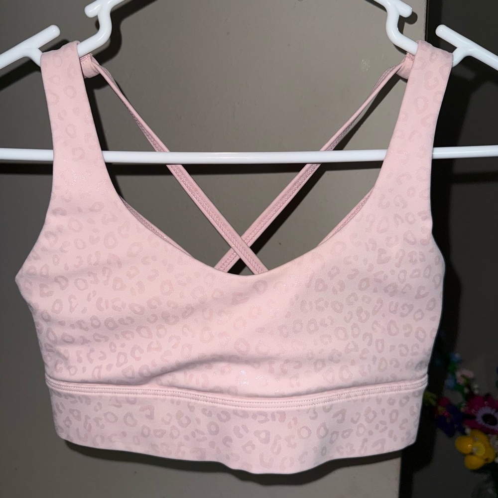 ZYIA Pink Sports Bra V-Neck Criss-Cross